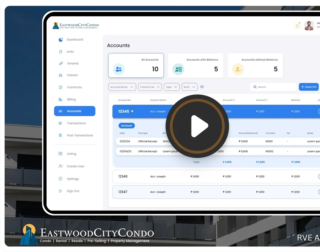 EastwoodCityCondo Property Management System Custom Software Developed by RVE App Maker