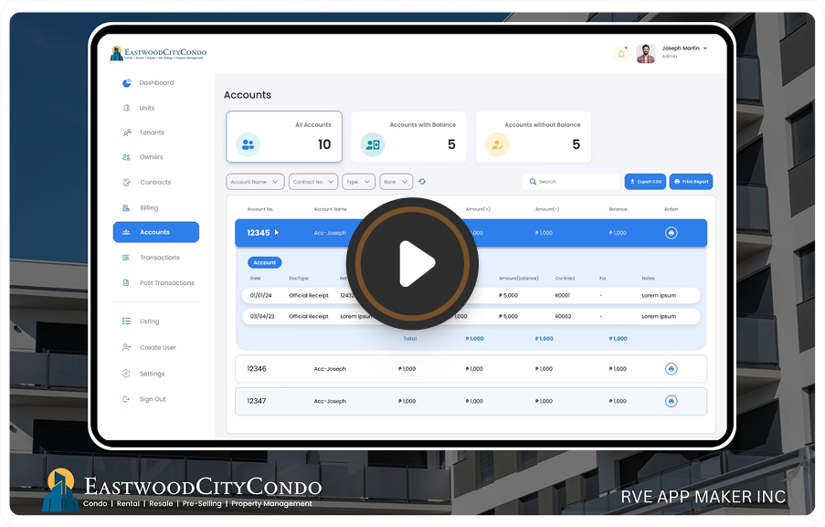 EastwoodCityCondo Property Management System Custom Software Developed by RVE App Maker